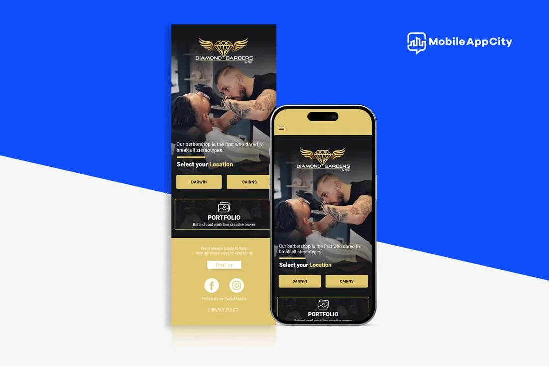 Diamond Barbers booking app on phone